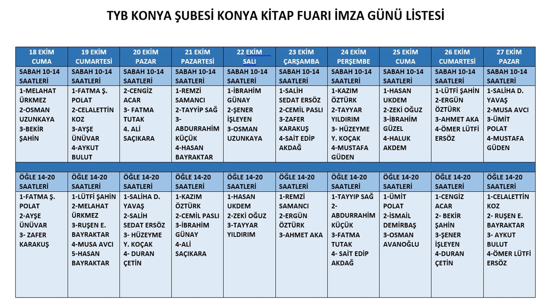 18-27 Ekim Konya Kitap Günleri İmza Programı