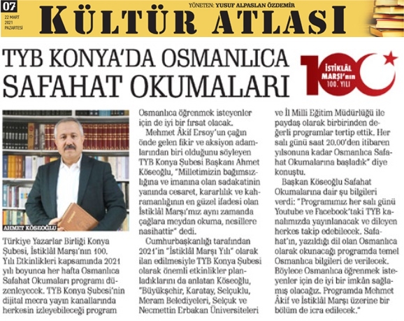 TYB KONYA’DA OSMANLICA SAFAHAT OKUMALARI