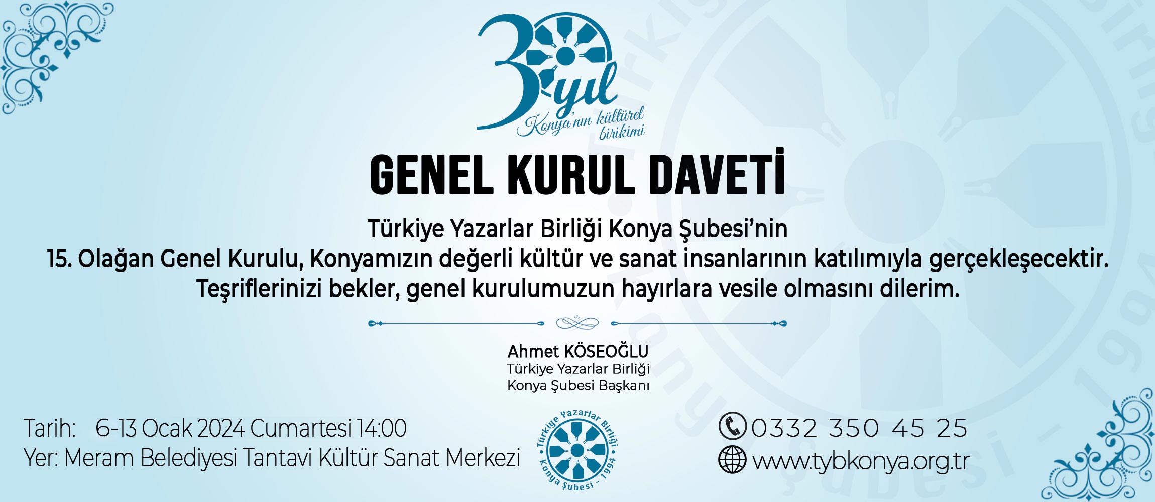 TYB Konya Şubesi 15. Genel Kurulu 13 Ocak'ta Yapılacak