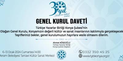 TYB Konya Şubesi 15. Genel Kurulu 13 Ocak'ta Yapılacak